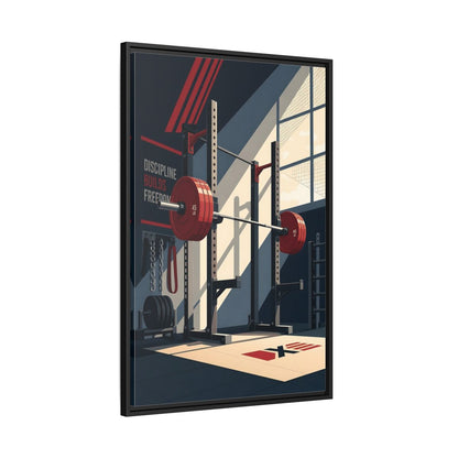 Side Mockup 13. Sports Squat Rack Red Squat Rack shown as framed canvas print