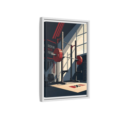 Side Mockup 4. Sports Squat Rack Red Squat Rack shown as framed canvas print