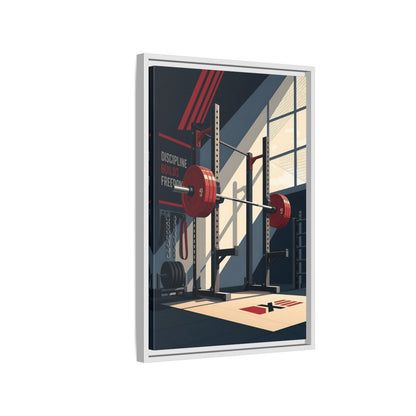 Side Mockup 1. Sports Squat Rack Red Squat Rack shown as framed canvas print