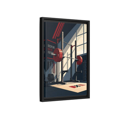Side Mockup 6. Sports Squat Rack Red Squat Rack shown as framed canvas print