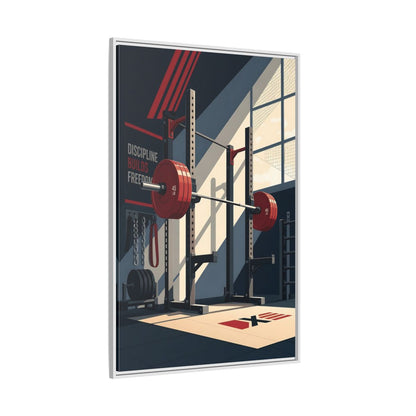 Side Mockup 7. Sports Squat Rack Red Squat Rack shown as framed canvas print