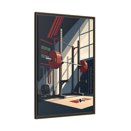 Main Mockup. Sports Squat Rack Red Squat Rack shown as framed canvas print