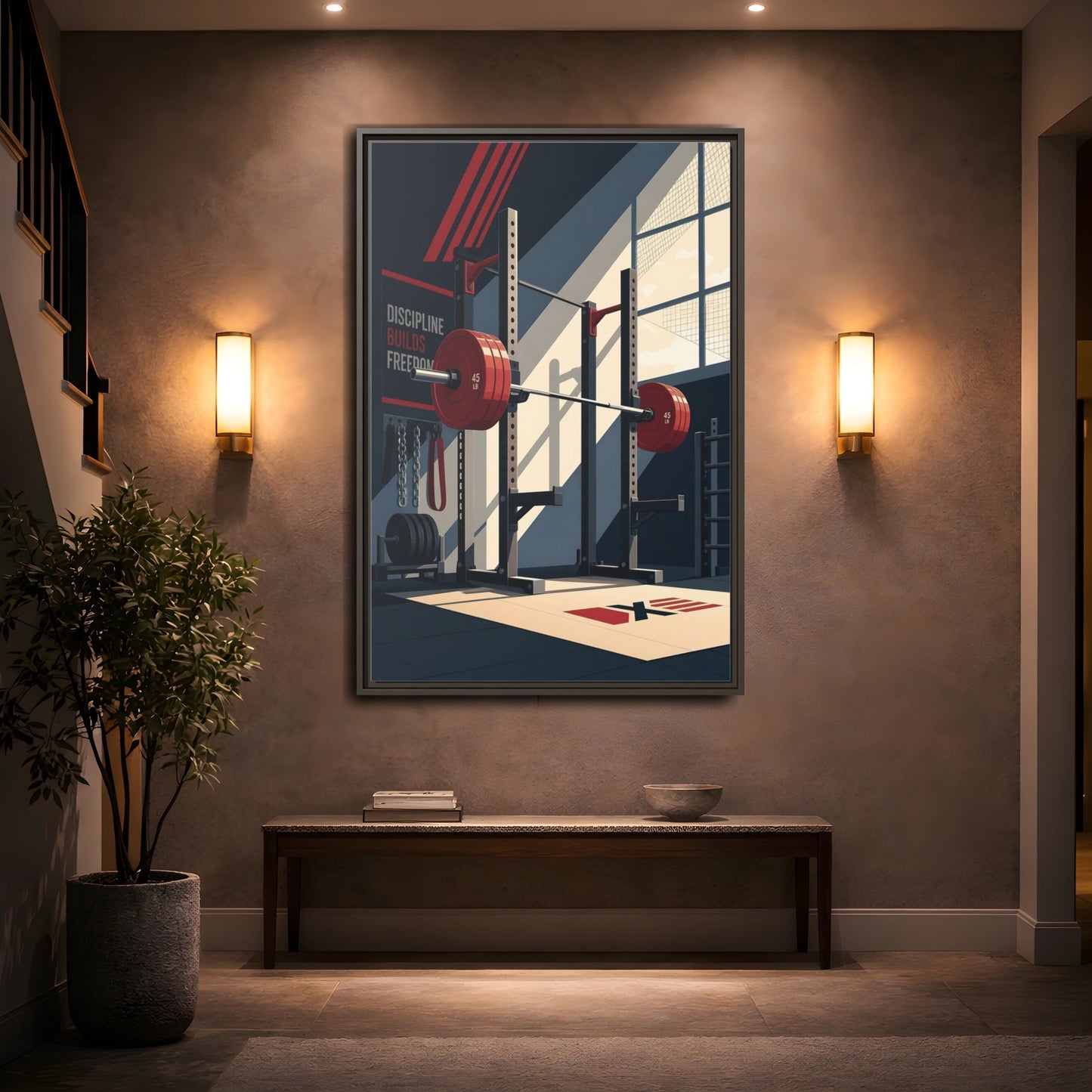 Mockup 2. Sports Squat Rack Red Squat Rack shown as framed canvas print
