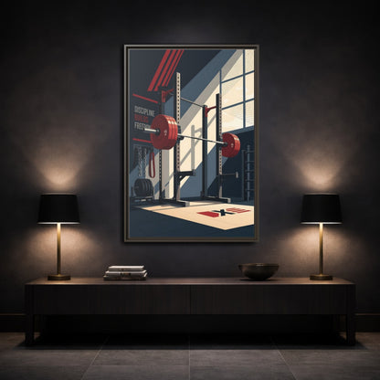 Mockup 3. Sports Squat Rack Red Squat Rack shown as framed canvas print