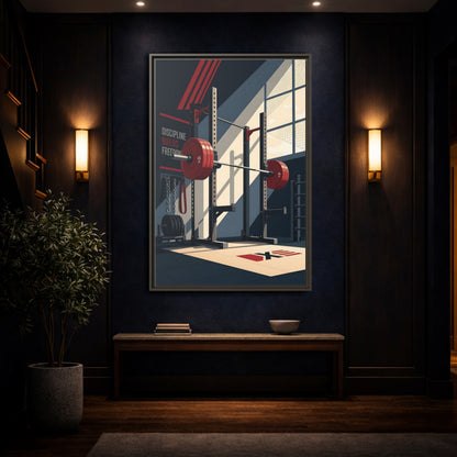 Mockup 4. Sports Squat Rack Red Squat Rack shown as framed canvas print