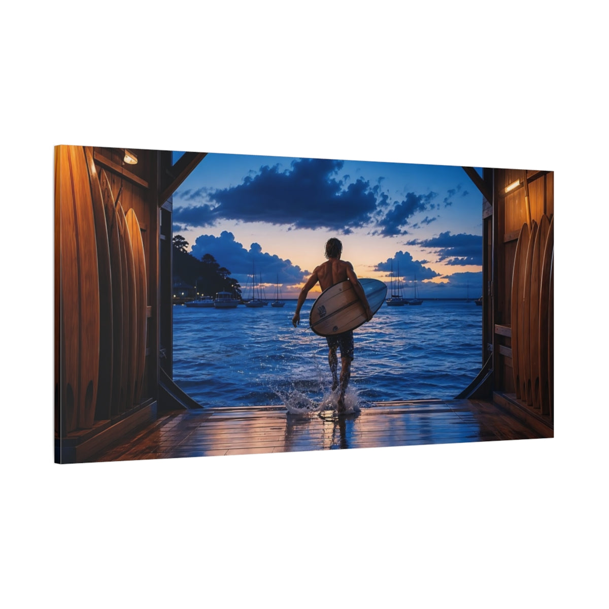 Side Mockup 2. Sports Surfer Ocean Sunset shown as canvas print