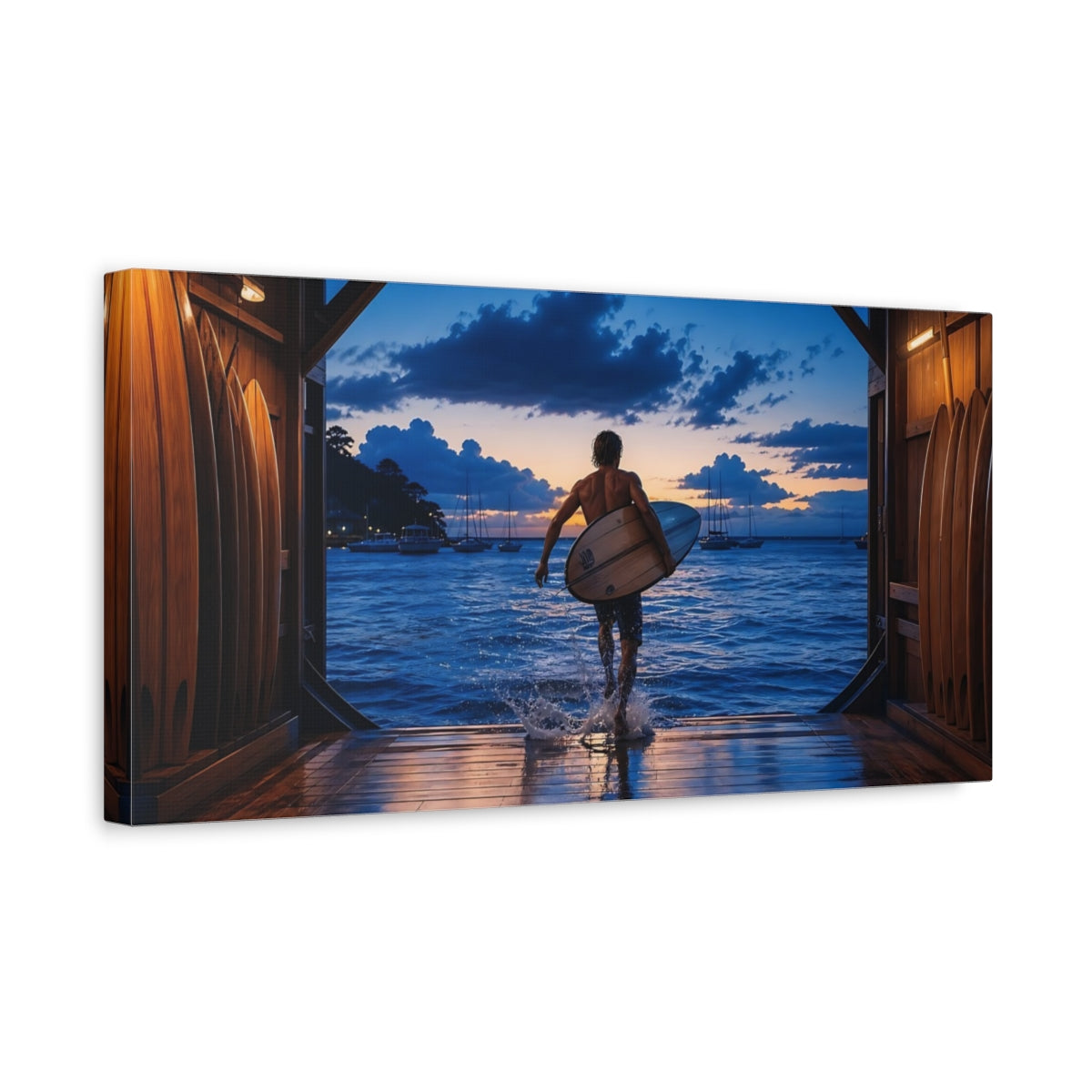 Side Mockup 3. Sports Surfer Ocean Sunset shown as canvas print