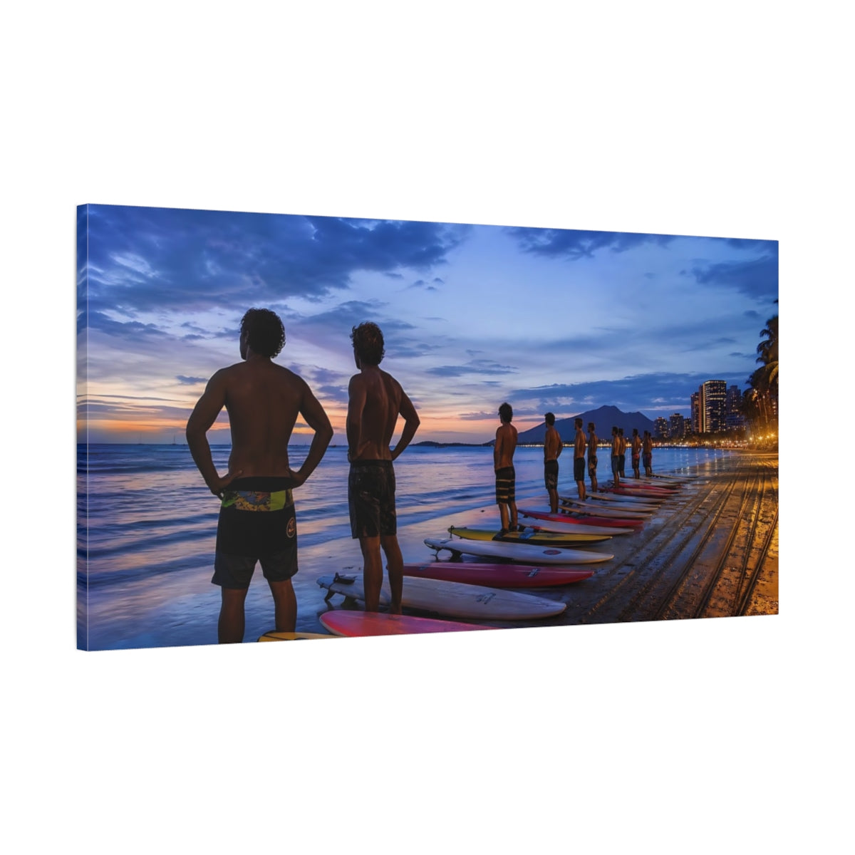 Main Mockup. Sports Surfers Blue And Orange shown as canvas print