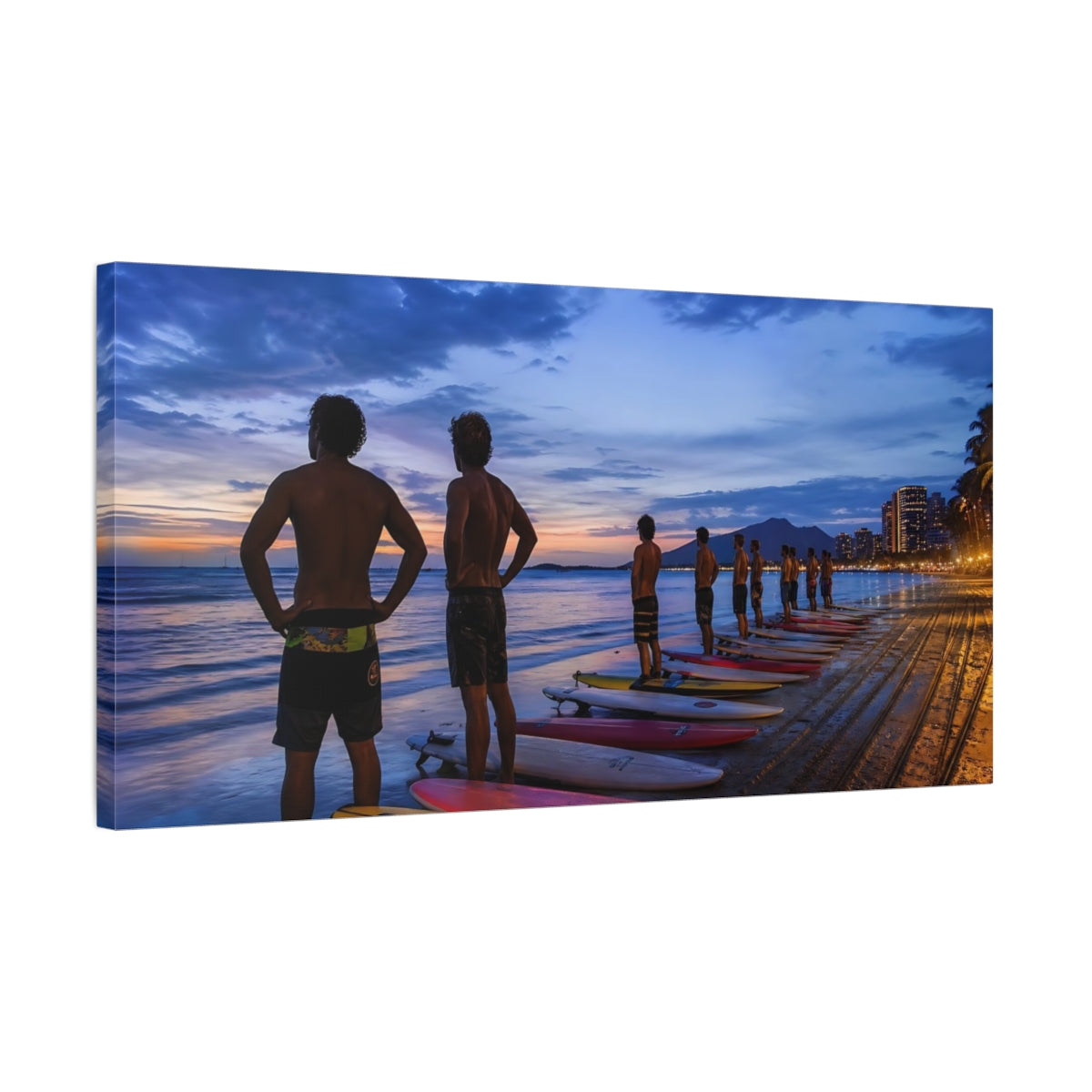 Side Mockup 1. Sports Surfers Blue And Orange shown as canvas print