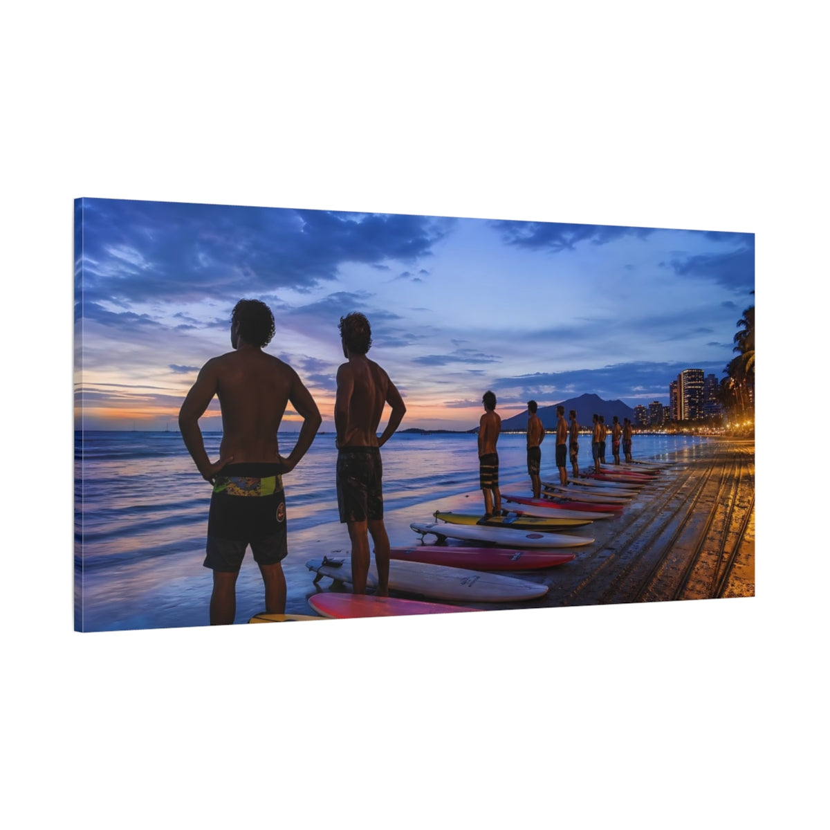 Side Mockup 2. Sports Surfers Blue And Orange shown as canvas print