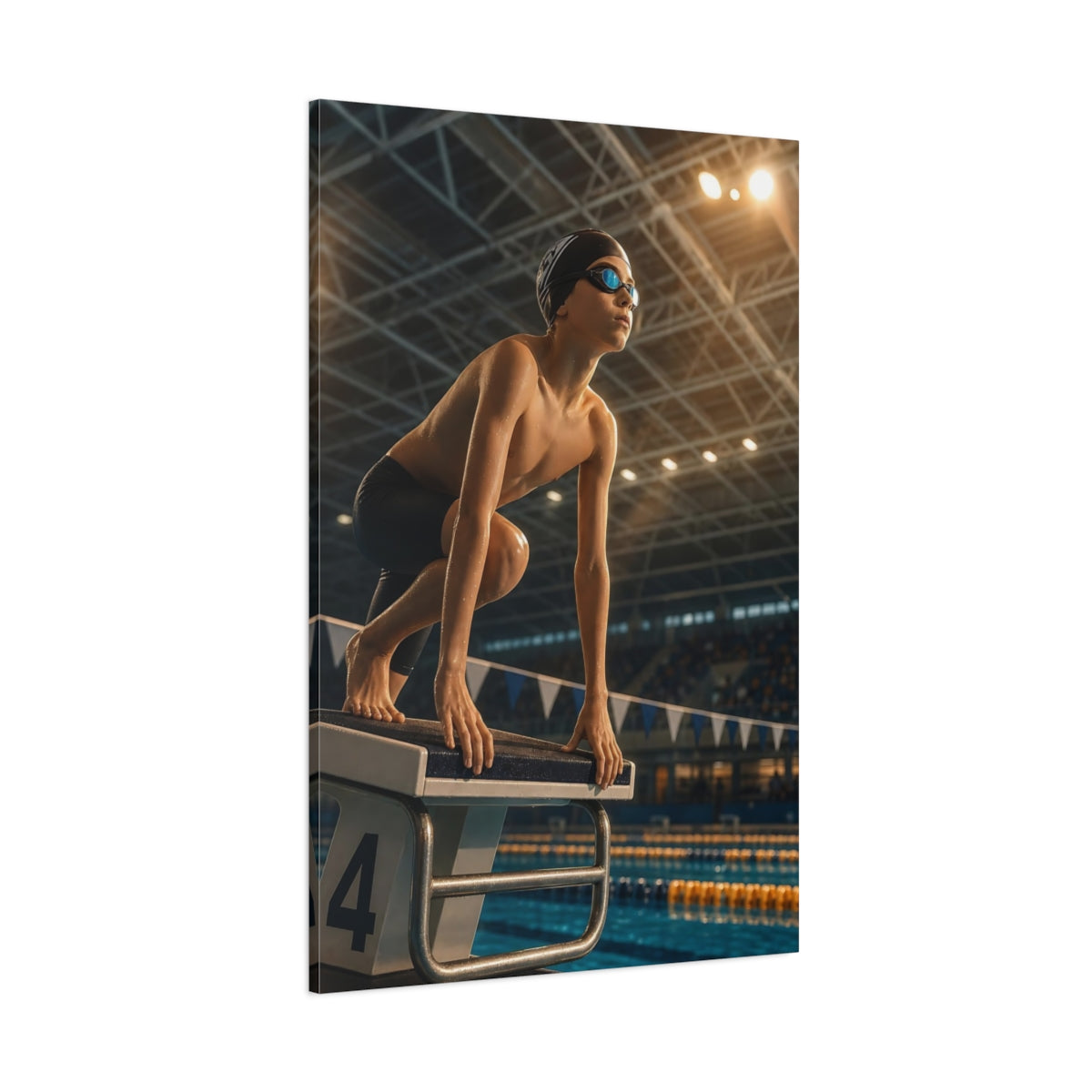 Side Mockup 1. Sports Swimmer Swimmer Blue shown as canvas print