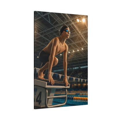 Side Mockup 1. Sports Swimmer Swimmer Blue shown as canvas print
