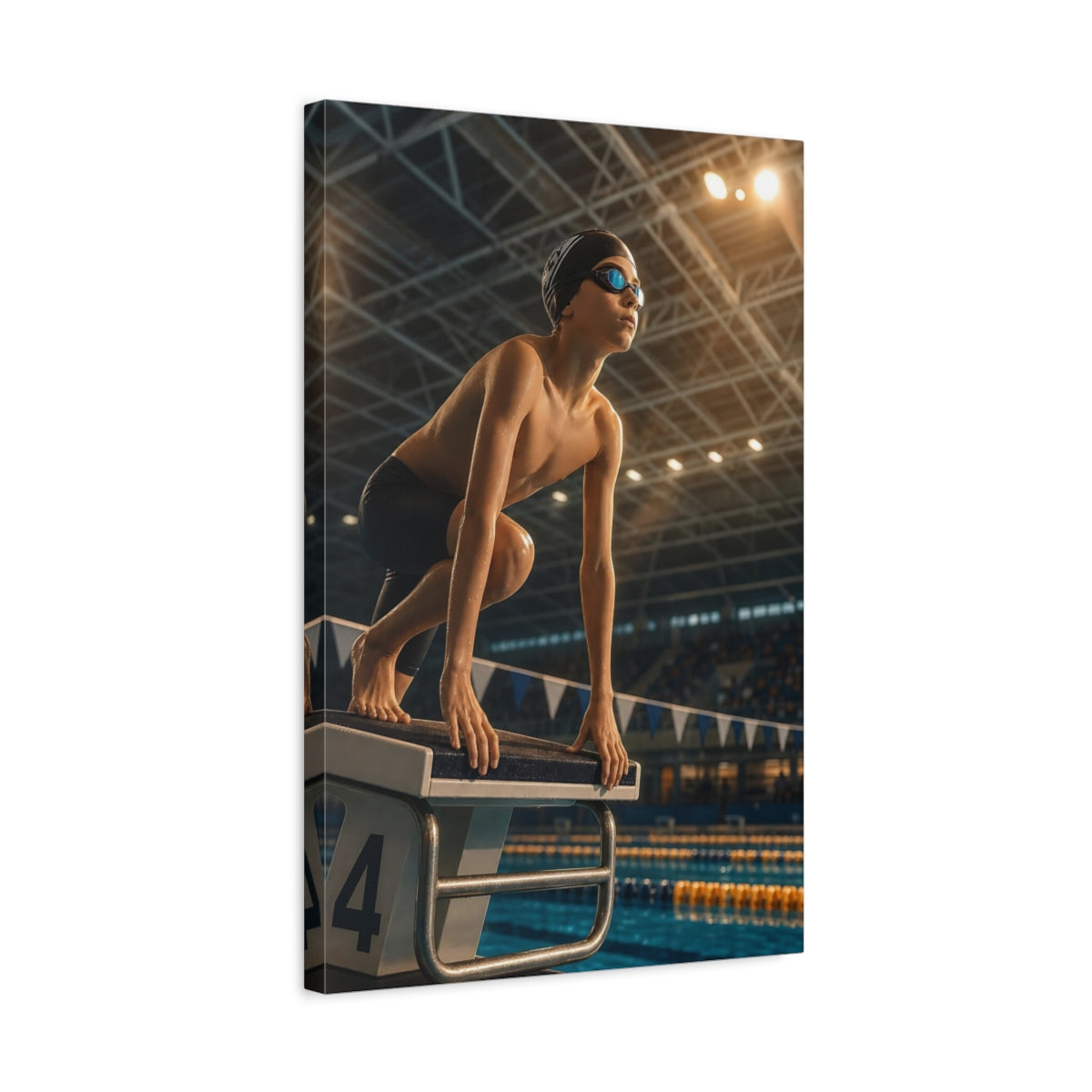 Side Mockup 3. Sports Swimmer Swimmer Blue shown as canvas print