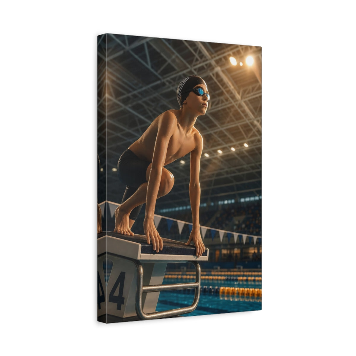 Side Mockup 4. Sports Swimmer Swimmer Blue shown as canvas print