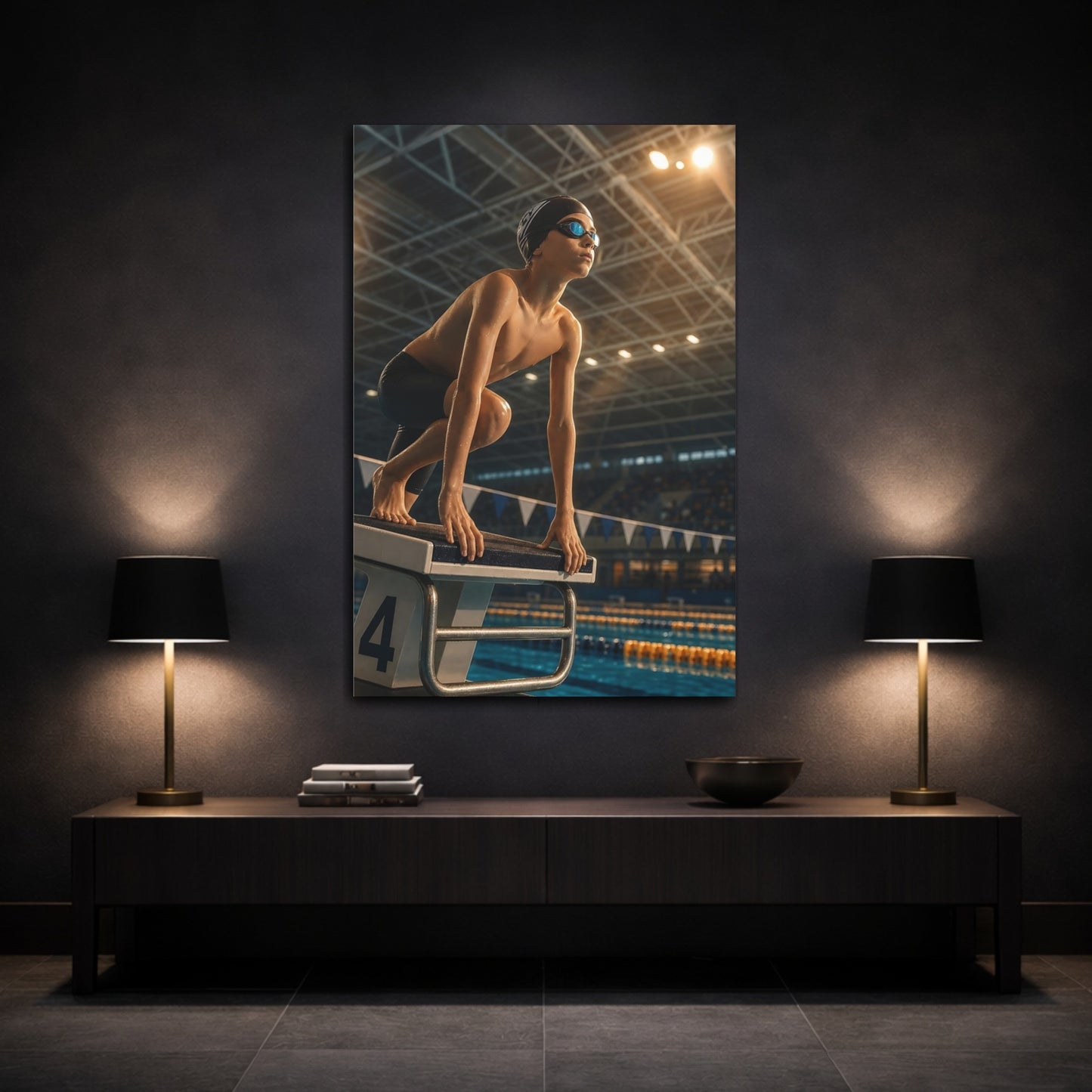 Mockup 3. Sports Swimmer Swimmer Blue shown as canvas print