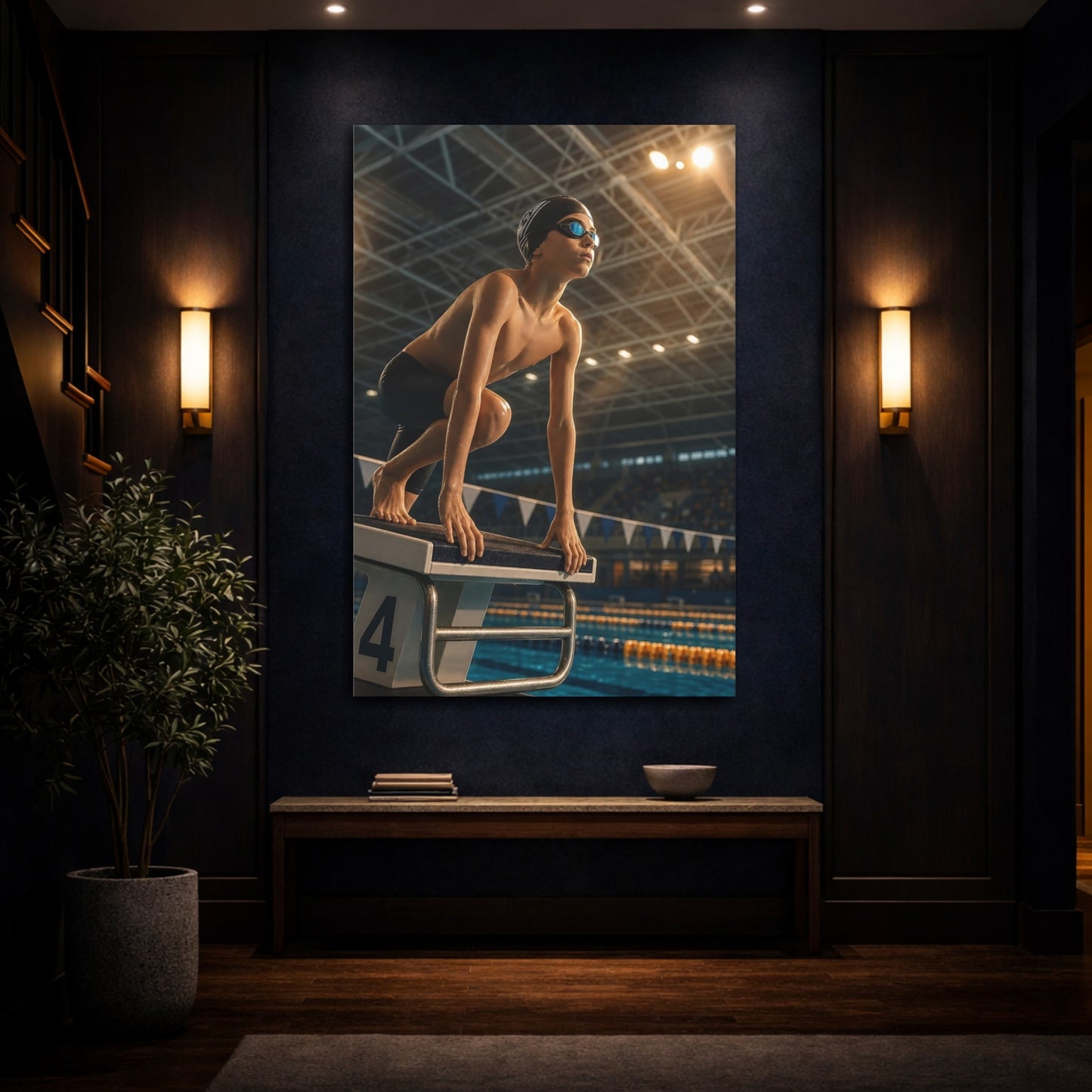 Mockup 4. Sports Swimmer Swimmer Blue shown as canvas print