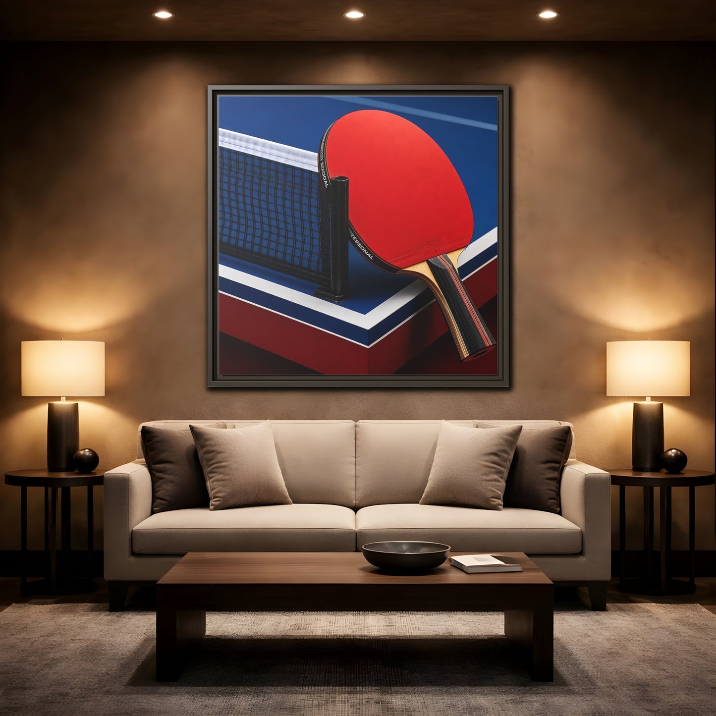 Mockup 2. Sports Table Tennis Paddle Table Tennis Sports shown as framed canvas print