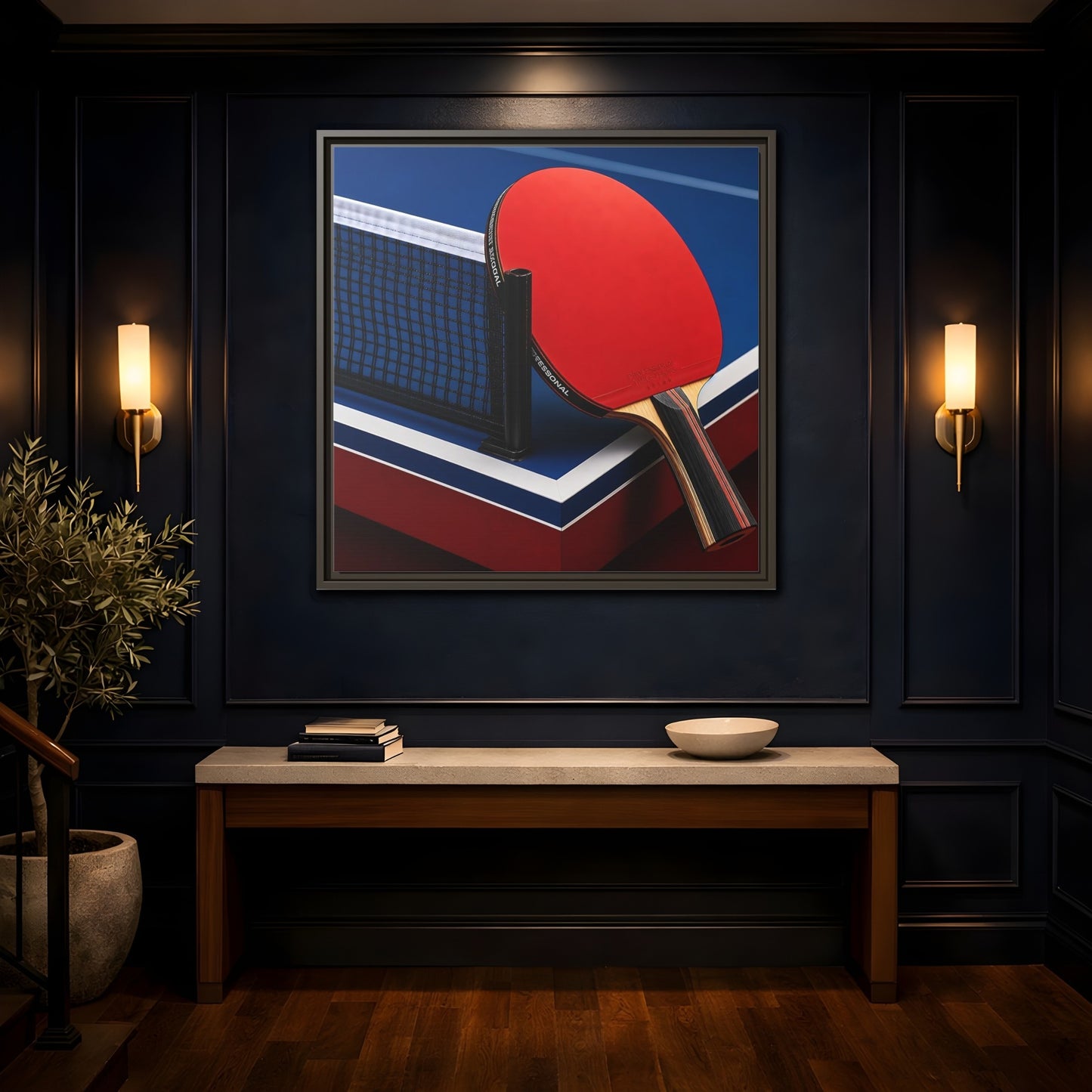 Mockup 4. Sports Table Tennis Paddle Table Tennis Sports shown as framed canvas print