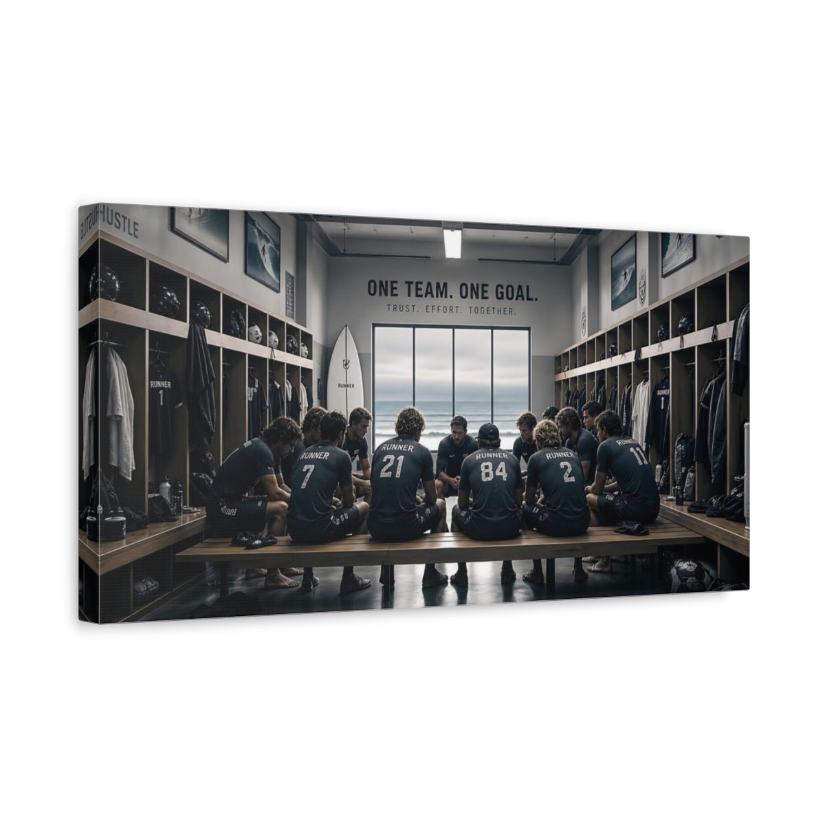 Side Mockup 3. Sports Sports Team Team Huddle shown as canvas print