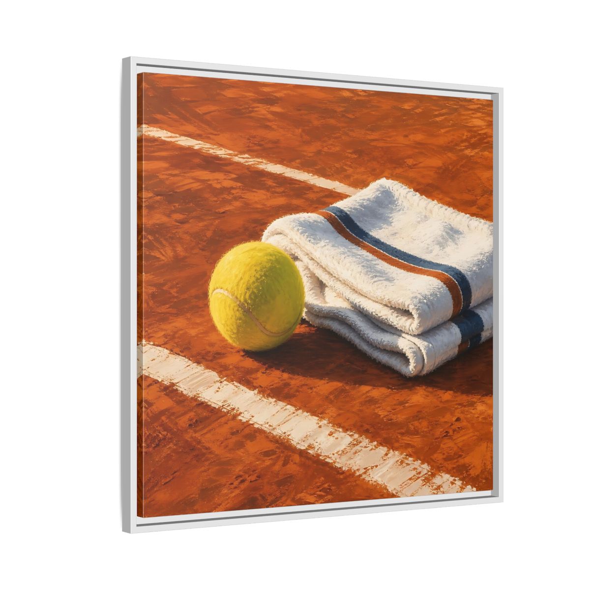 Side Mockup 7. Sports Tennis Ball Orange And Green shown as framed canvas print
