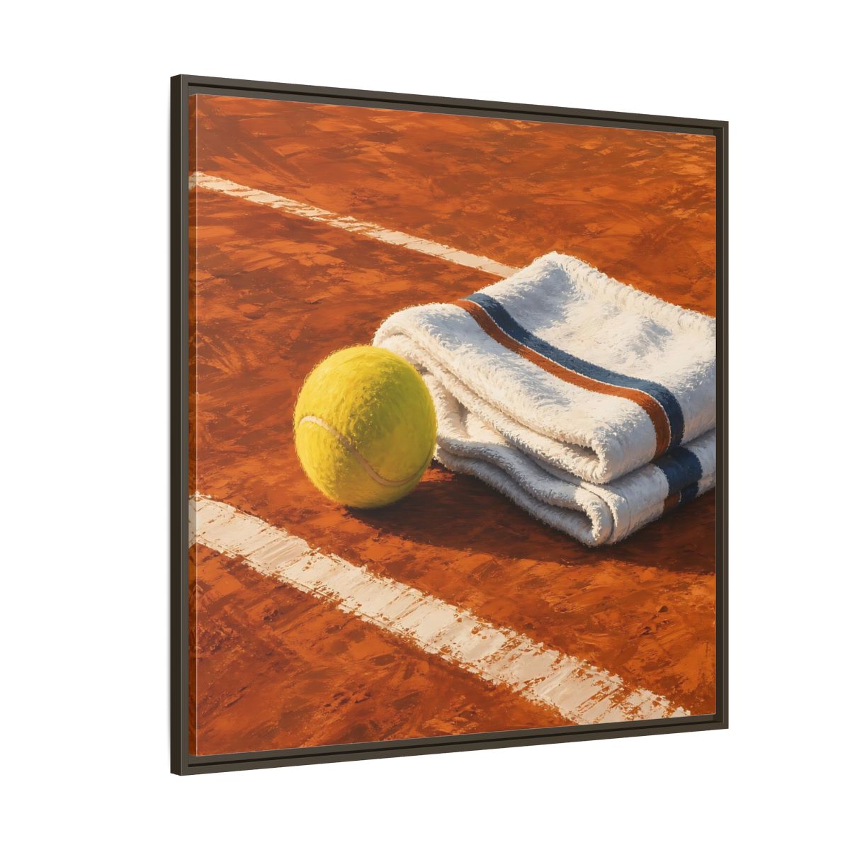 Side Mockup 5. Sports Tennis Ball Orange And Green shown as framed canvas print