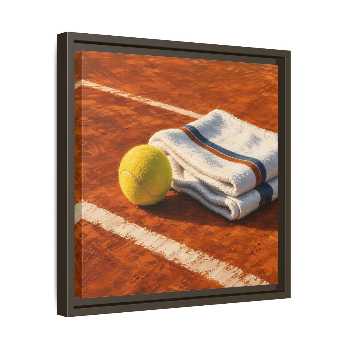 Side Mockup 29. Sports Tennis Ball Orange And Green shown as framed canvas print