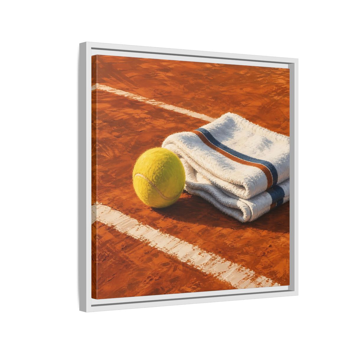 Side Mockup 10. Sports Tennis Ball Orange And Green shown as framed canvas print