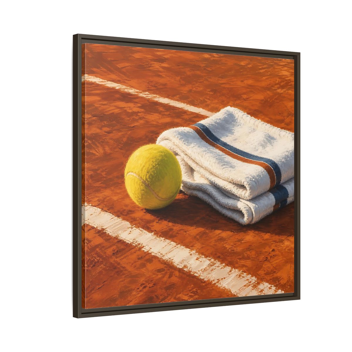 Side Mockup 8. Sports Tennis Ball Orange And Green shown as framed canvas print