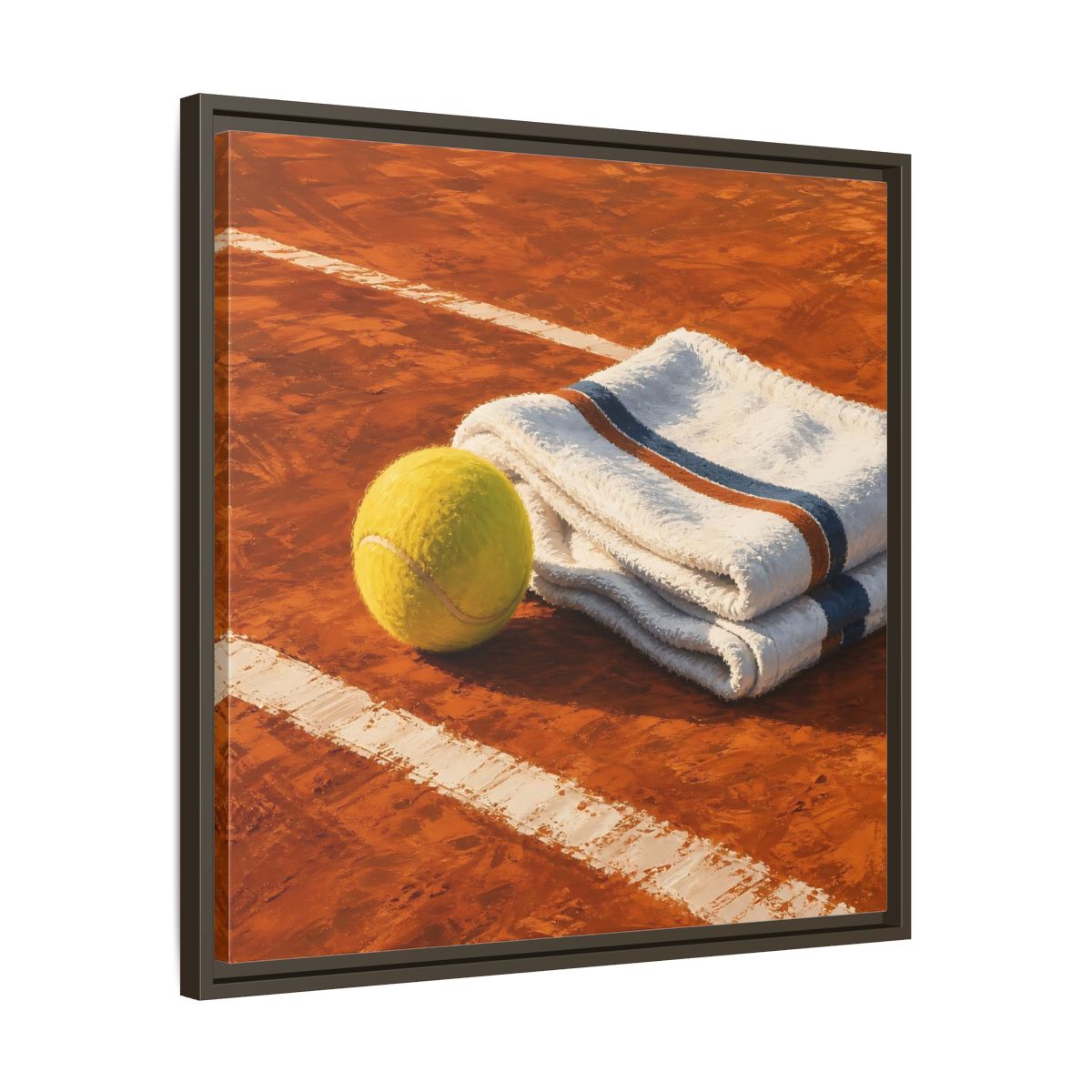Side Mockup 27. Sports Tennis Ball Orange And Green shown as framed canvas print