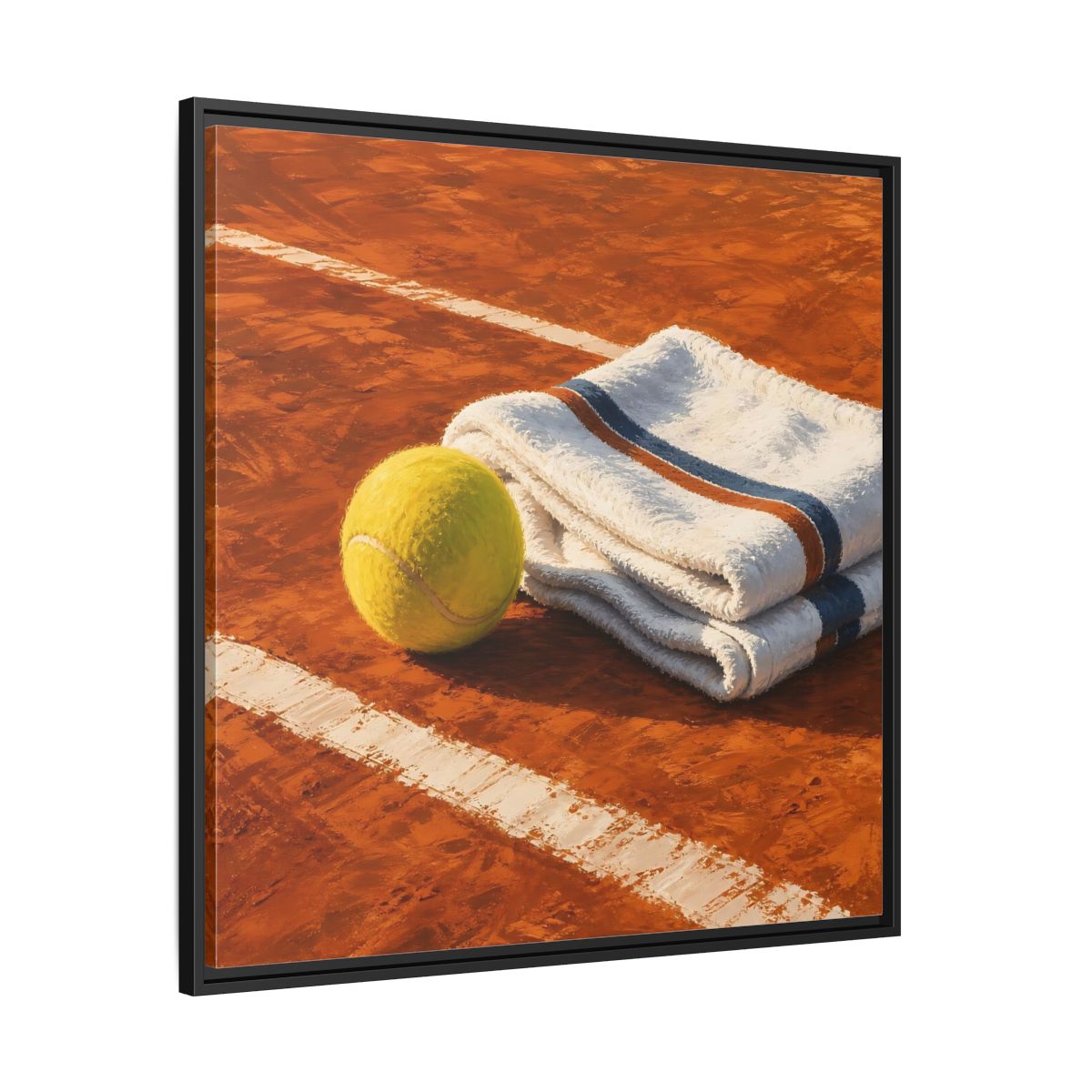 Side Mockup 30. Sports Tennis Ball Orange And Green shown as framed canvas print