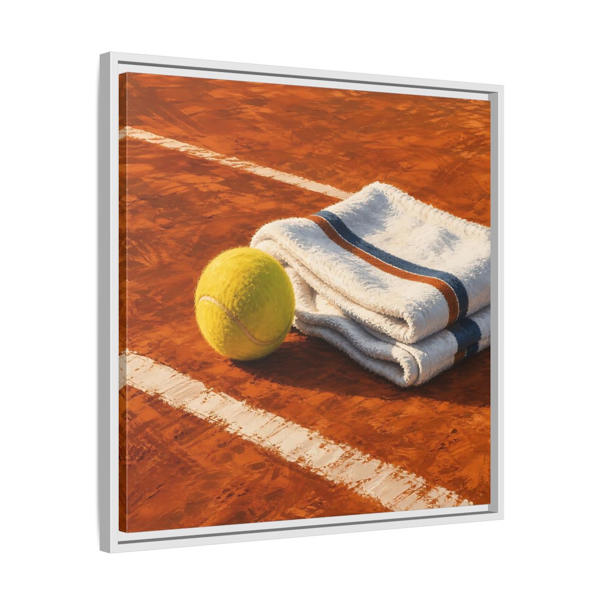 Side Mockup 26. Sports Tennis Ball Orange And Green shown as framed canvas print