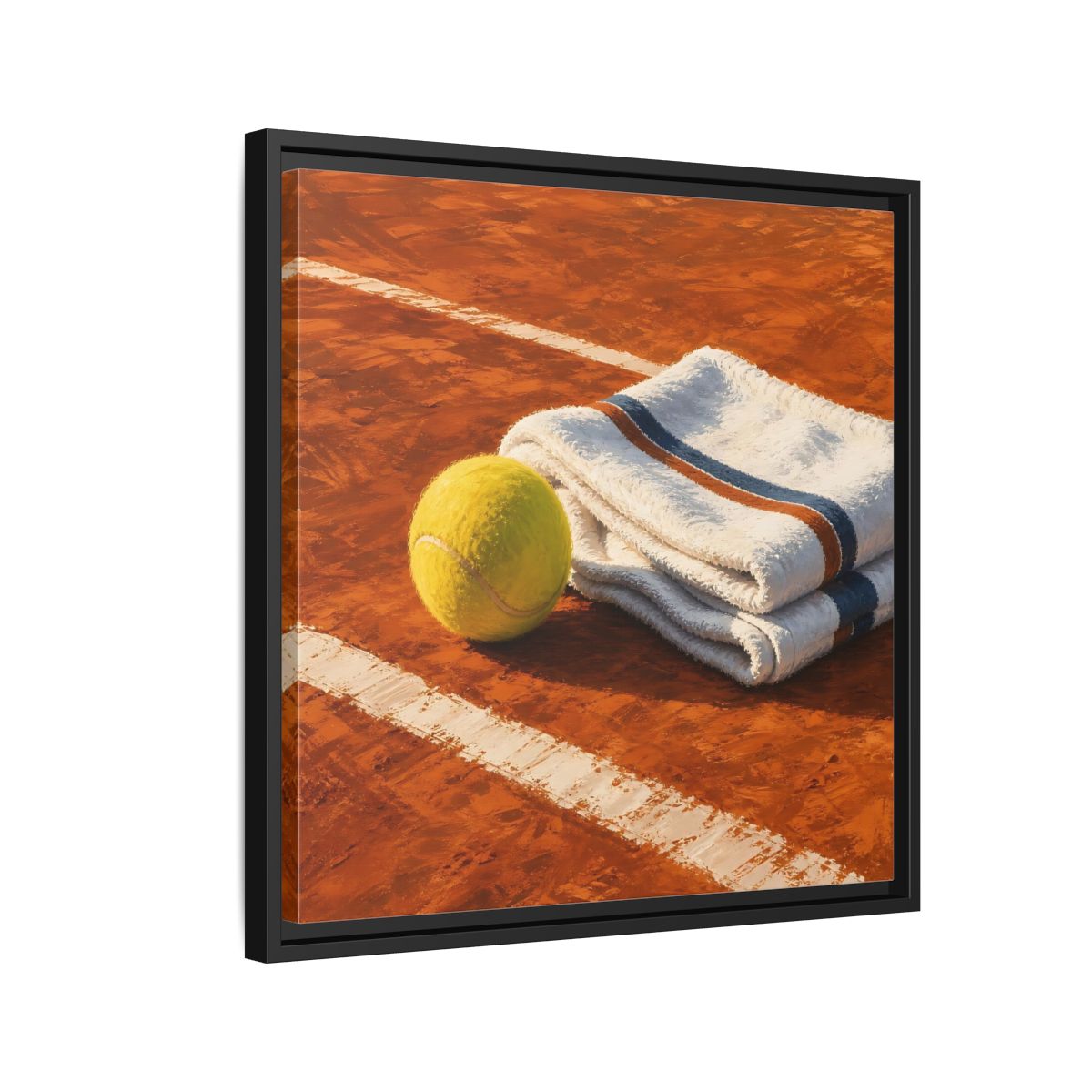 Side Mockup 12. Sports Tennis Ball Orange And Green shown as framed canvas print