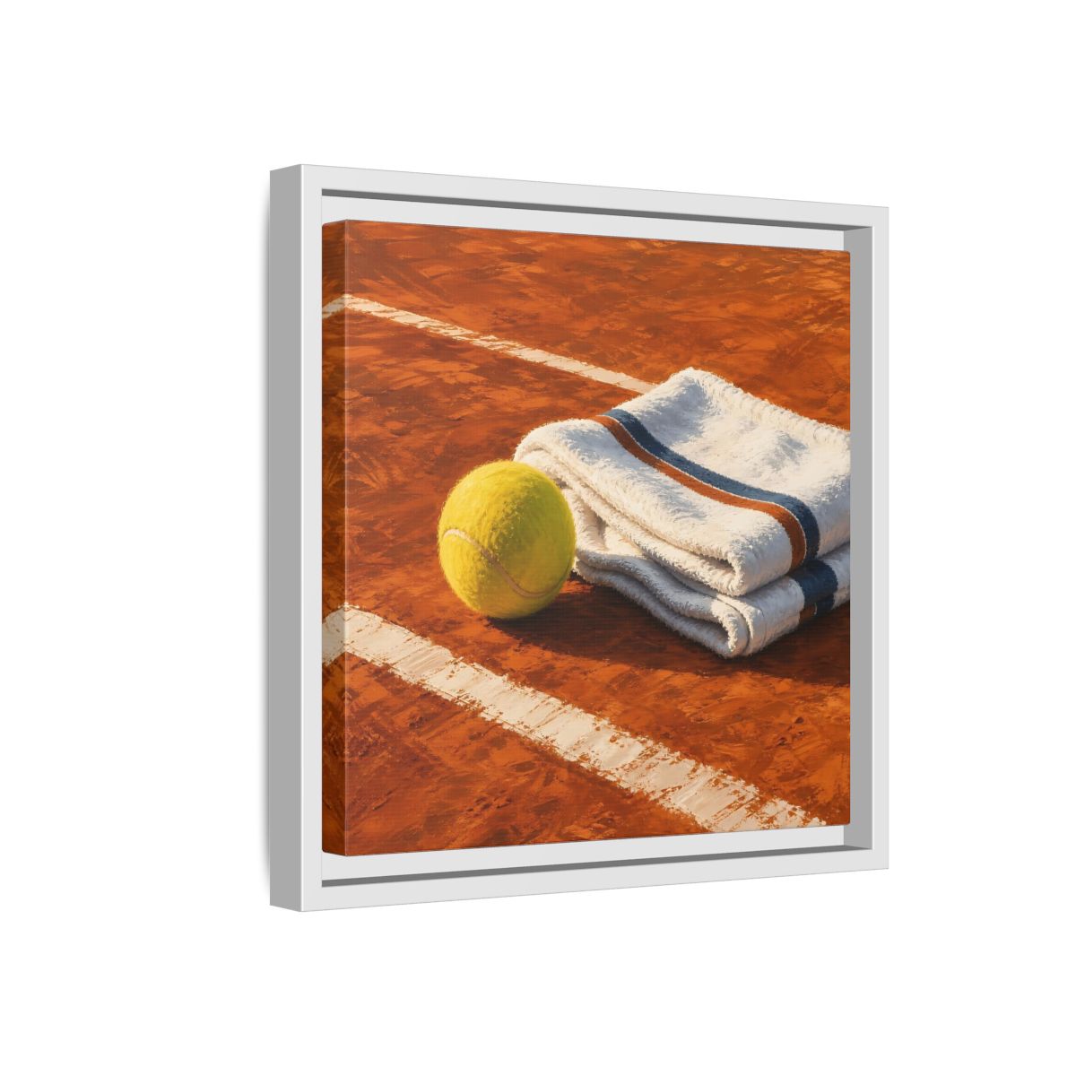 Side Mockup 16. Sports Tennis Ball Orange And Green shown as framed canvas print