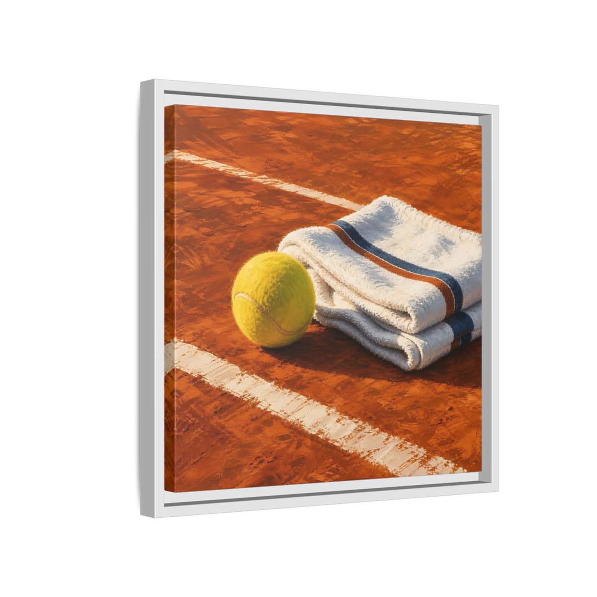 Side Mockup 13. Sports Tennis Ball Orange And Green shown as framed canvas print