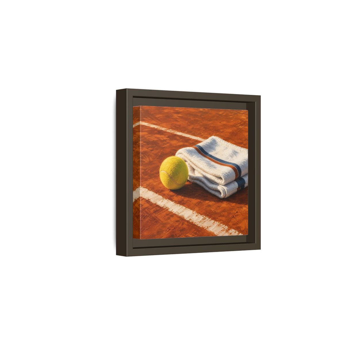 Side Mockup 2. Sports Tennis Ball Orange And Green shown as framed canvas print