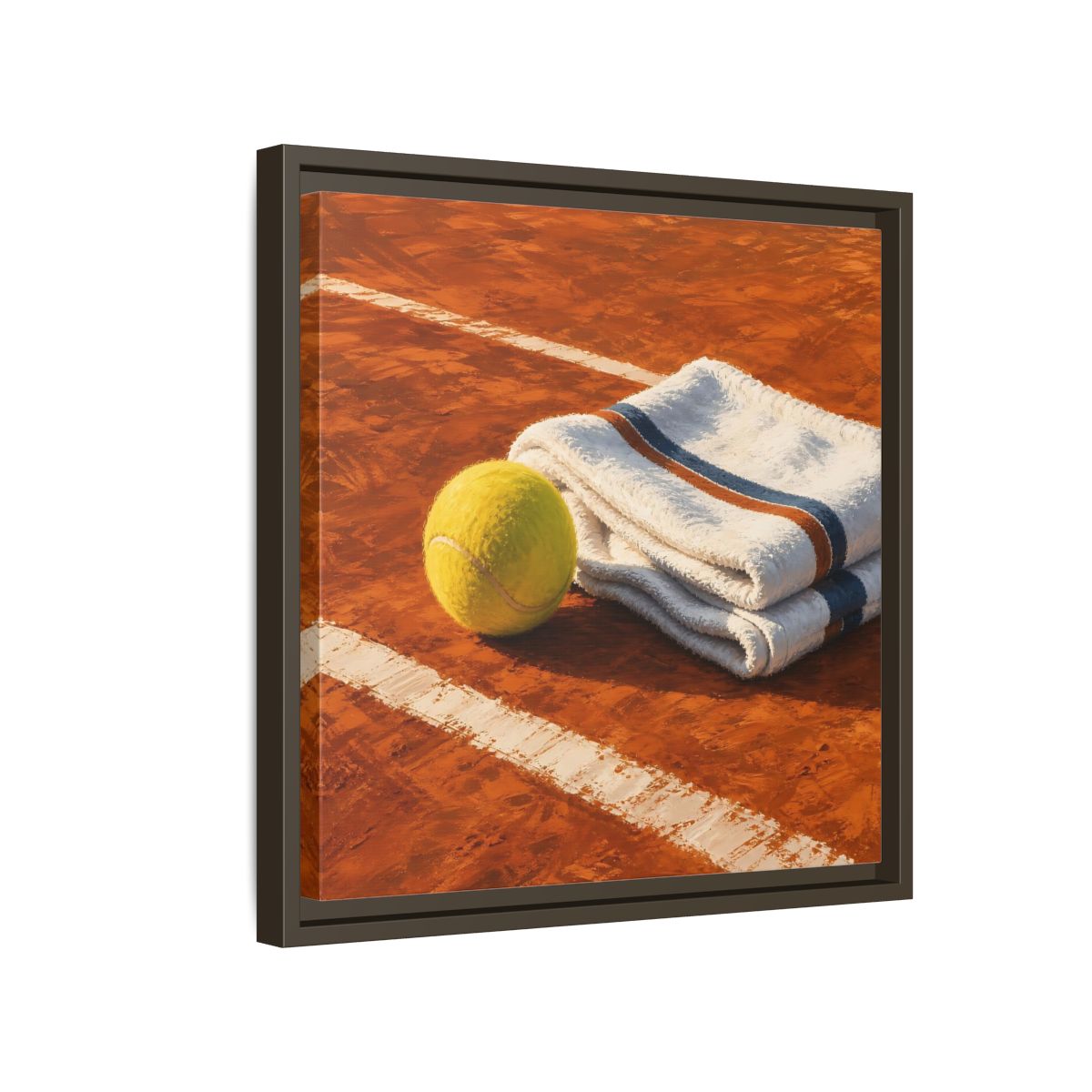 Side Mockup 14. Sports Tennis Ball Orange And Green shown as framed canvas print
