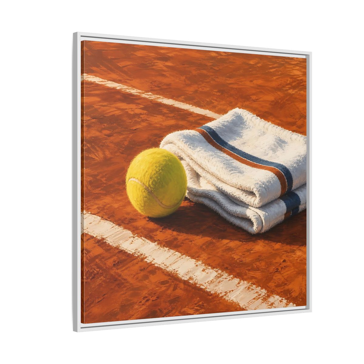 Side Mockup 4. Sports Tennis Ball Orange And Green shown as framed canvas print