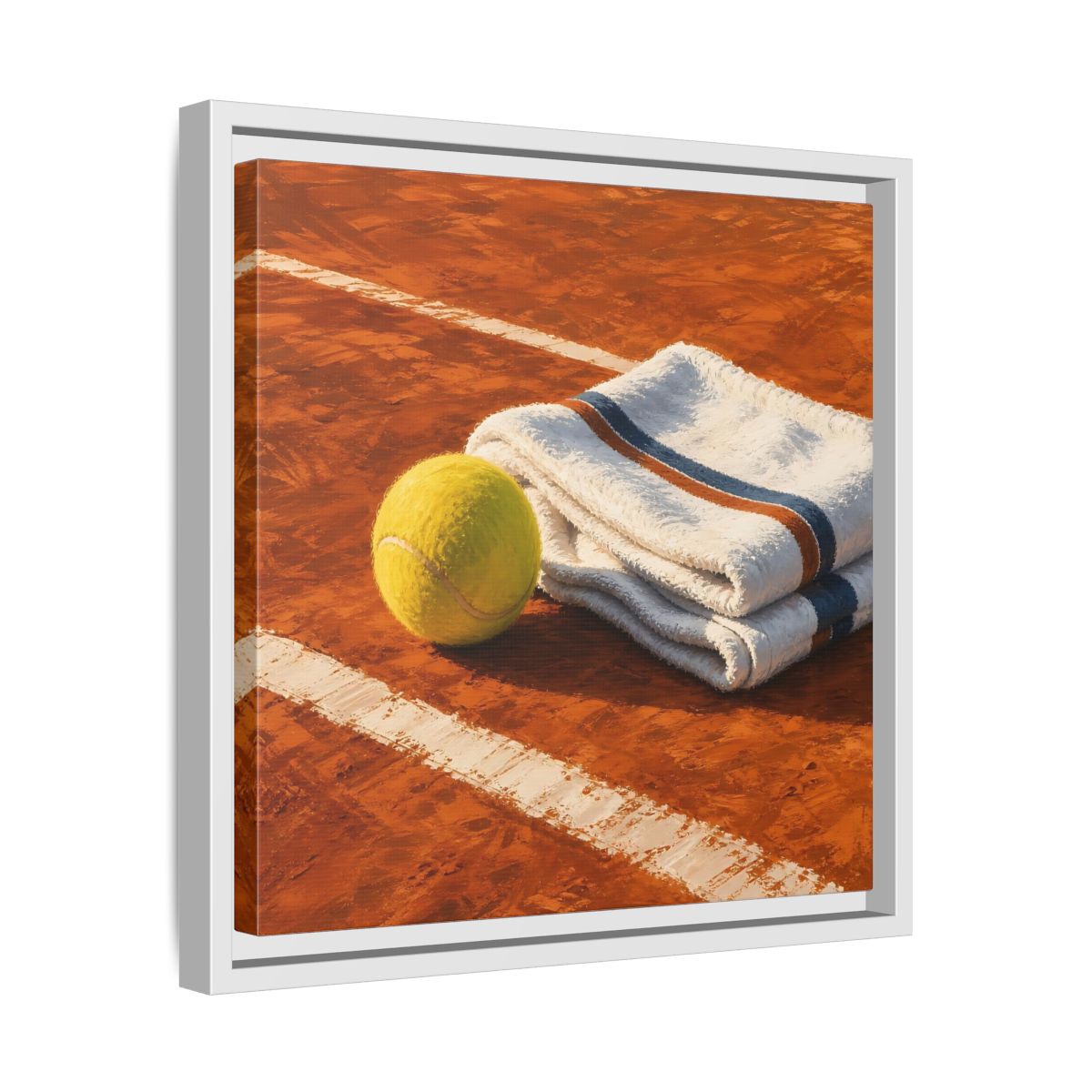Side Mockup 28. Sports Tennis Ball Orange And Green shown as framed canvas print