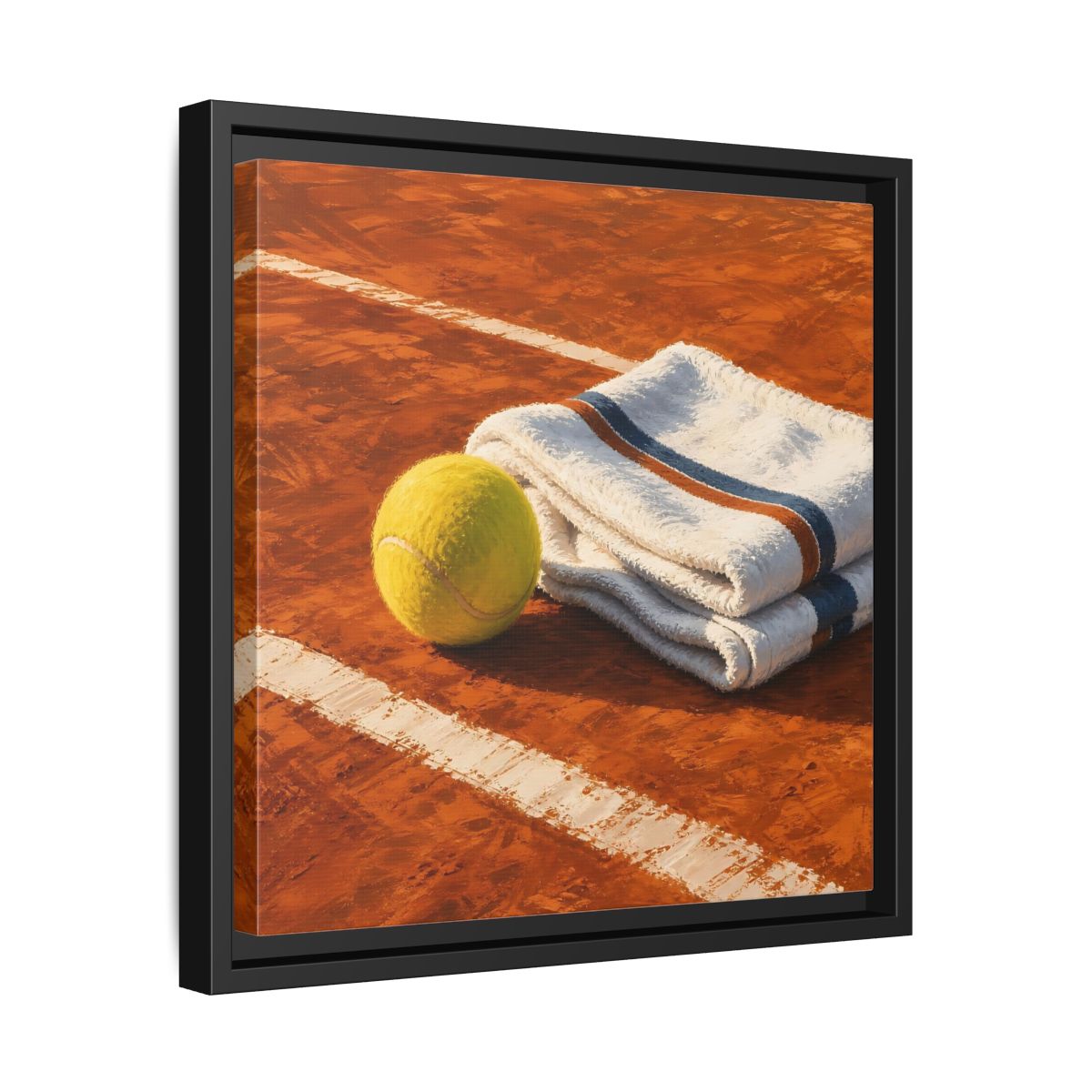 Side Mockup 32. Sports Tennis Ball Orange And Green shown as framed canvas print