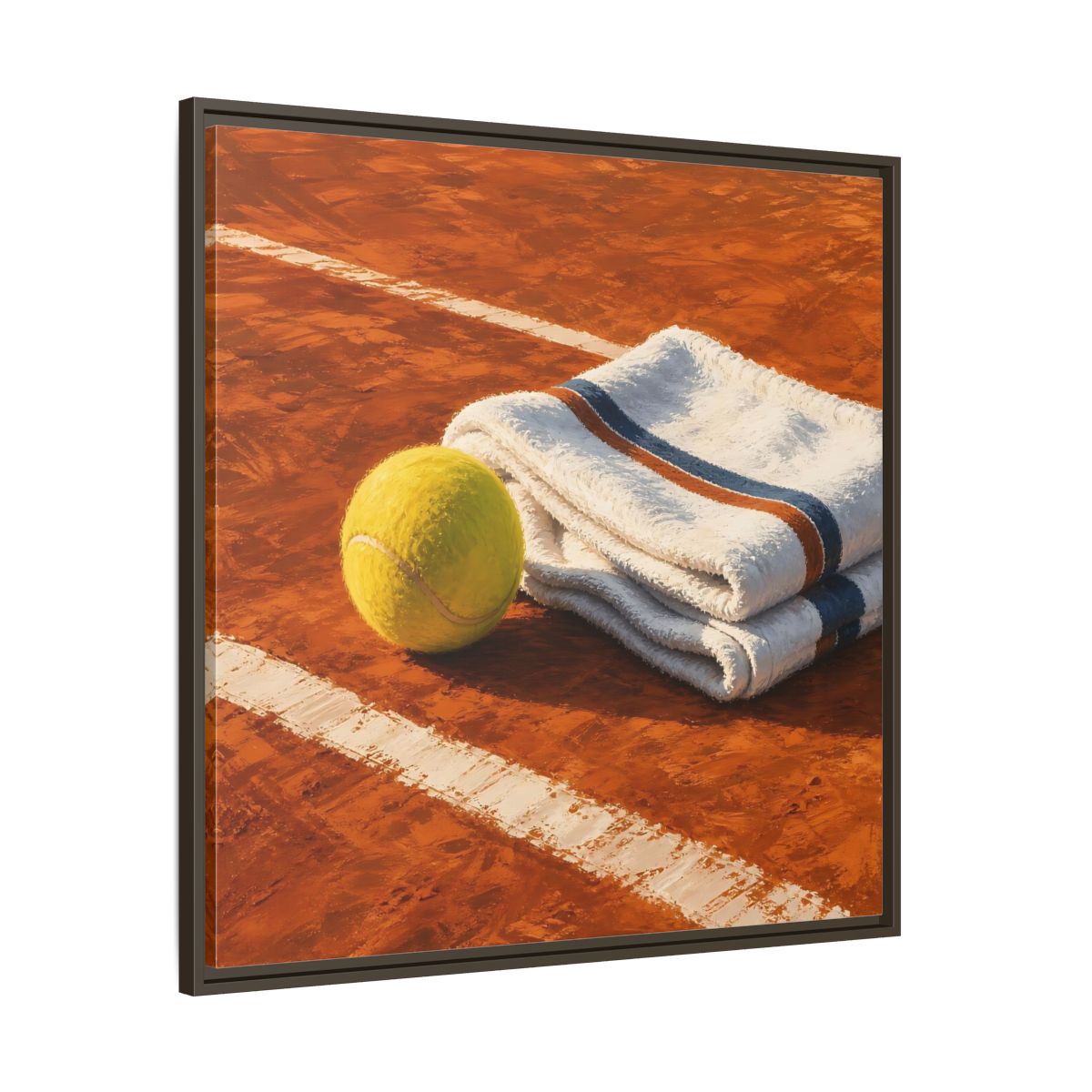 Main Mockup. Sports Tennis Ball Orange And Green shown as framed canvas print