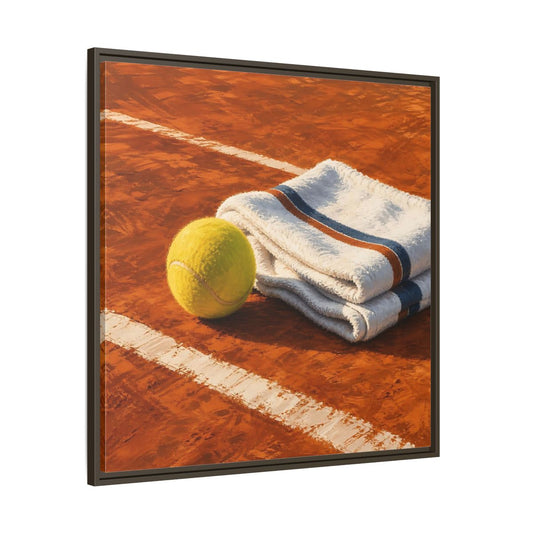 Main Mockup. Sports Tennis Ball Orange And Green shown as framed canvas print