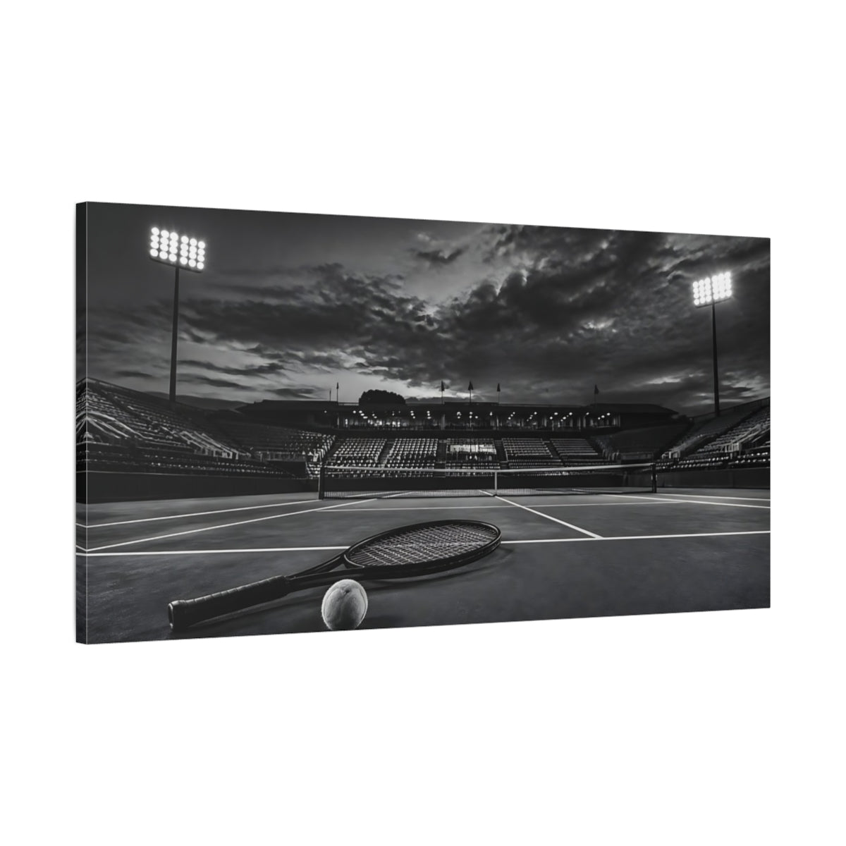 Main Mockup. Sports Tennis Court Monochrome Black White shown as canvas print