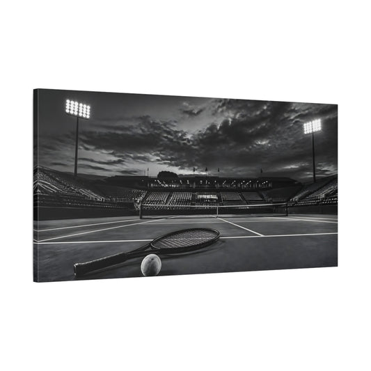 Main Mockup. Sports Tennis Court Monochrome Black White shown as canvas print
