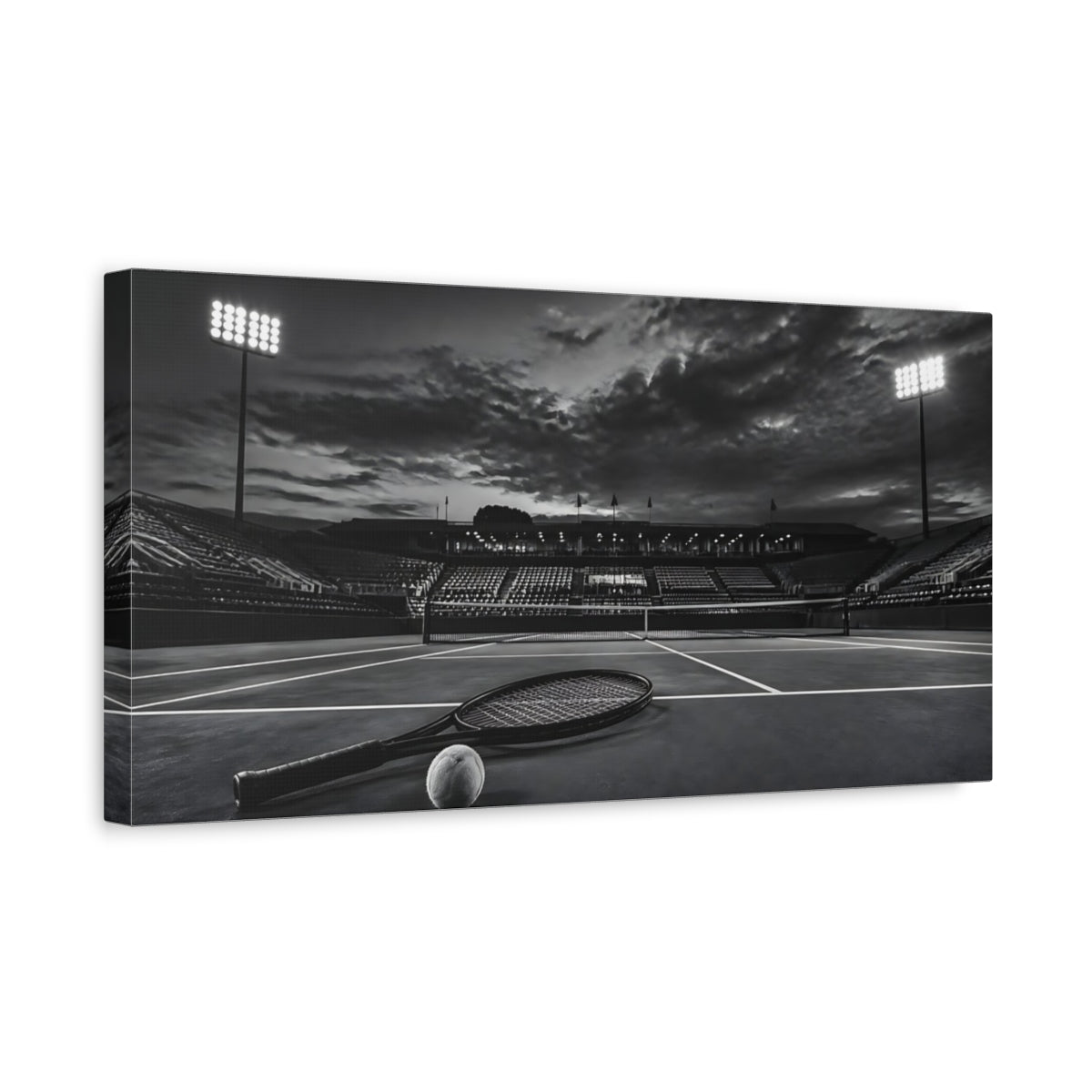 Side Mockup 3. Sports Tennis Court Monochrome Black White shown as canvas print
