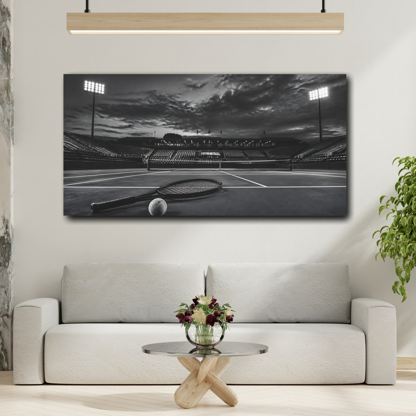 Mockup 2. Sports Tennis Court Monochrome Black White shown as canvas print