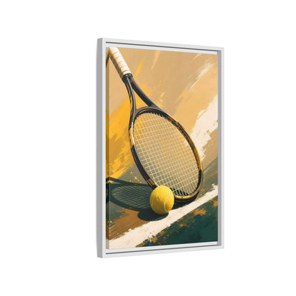 Side Mockup 1. Sports Tennis Equipment Yellow And Green shown as framed canvas print