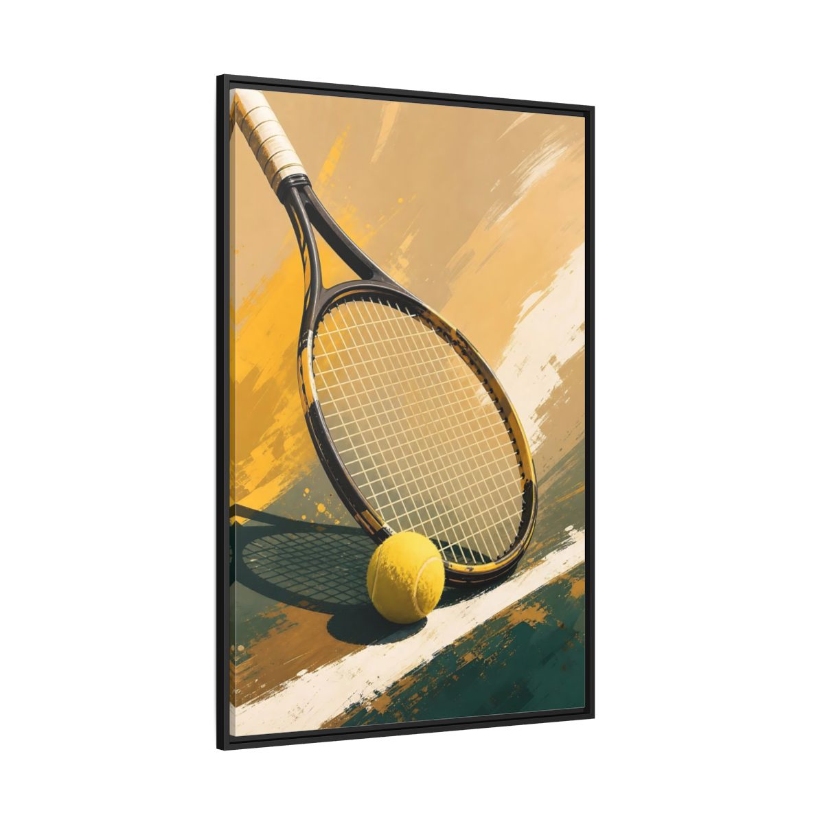 Side Mockup 12. Sports Tennis Equipment Yellow And Green shown as framed canvas print
