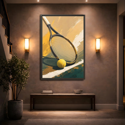 Mockup 2. Sports Tennis Equipment Yellow And Green shown as framed canvas print