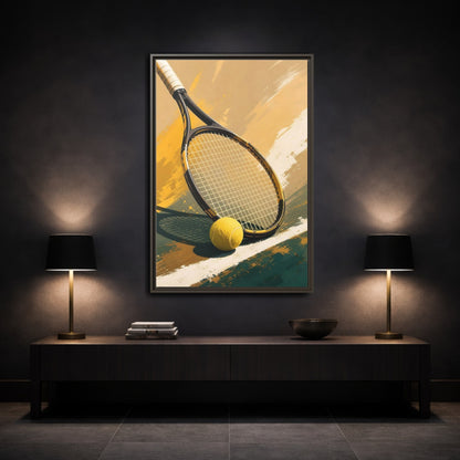 Mockup 3. Sports Tennis Equipment Yellow And Green shown as framed canvas print