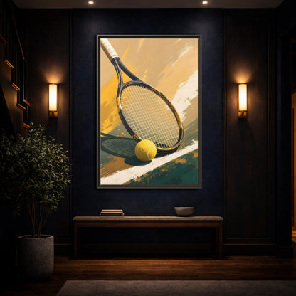 Mockup 4. Sports Tennis Equipment Yellow And Green shown as framed canvas print